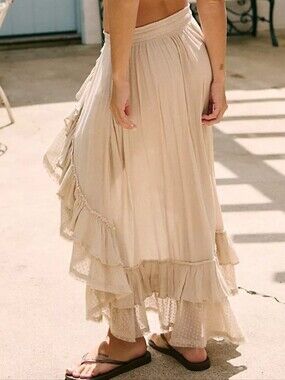 Free People Boho Tiered Ruffle Maxi Skirt Featuring A High-Low Silouette